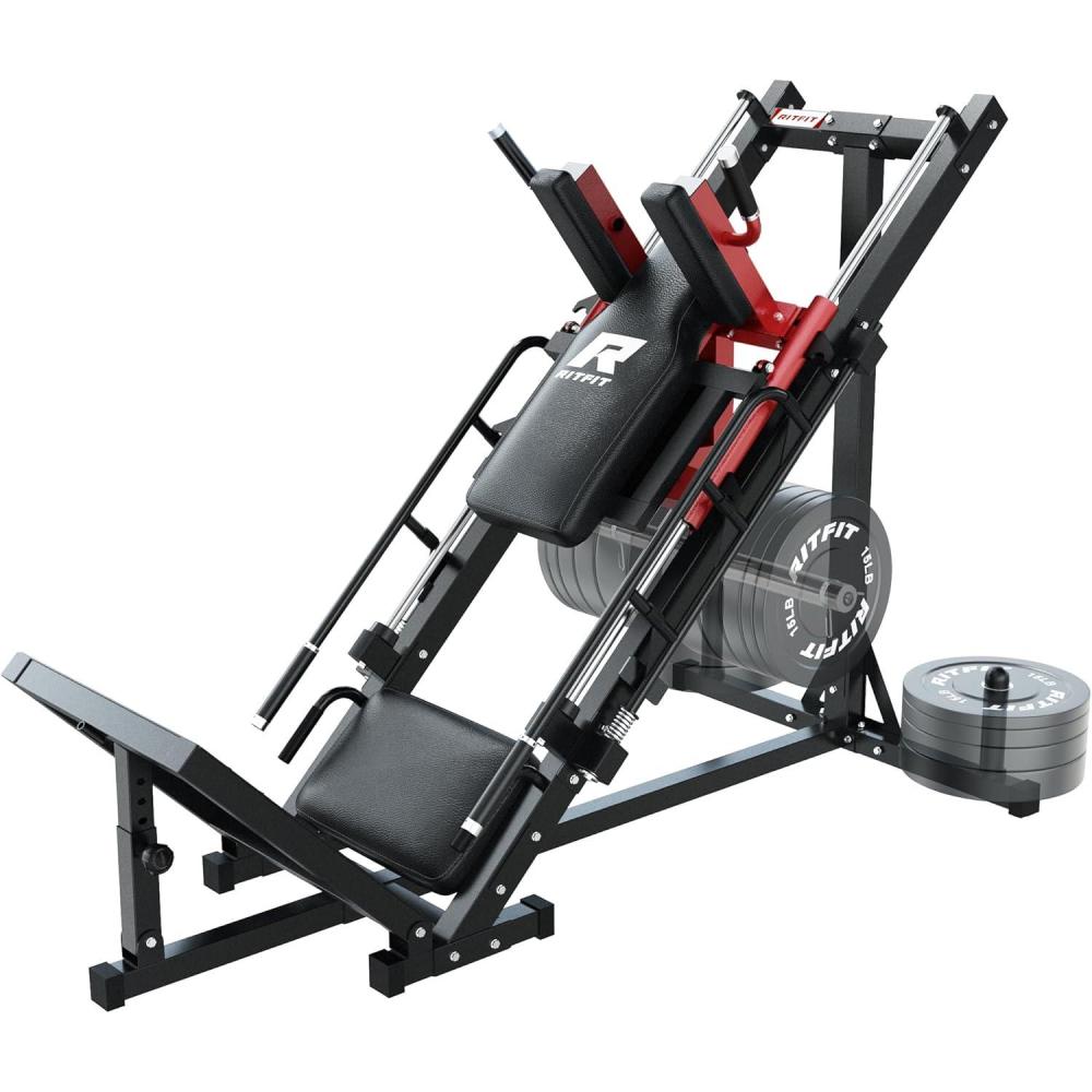imageRitFit Leg Press Hack Squat Machine Professional Adjustable Leg Press Machine for Home Gym with Linear Bearing Specialty Hack Squat Machine for Full Lower Body Workout with Weight Storage Posts Red