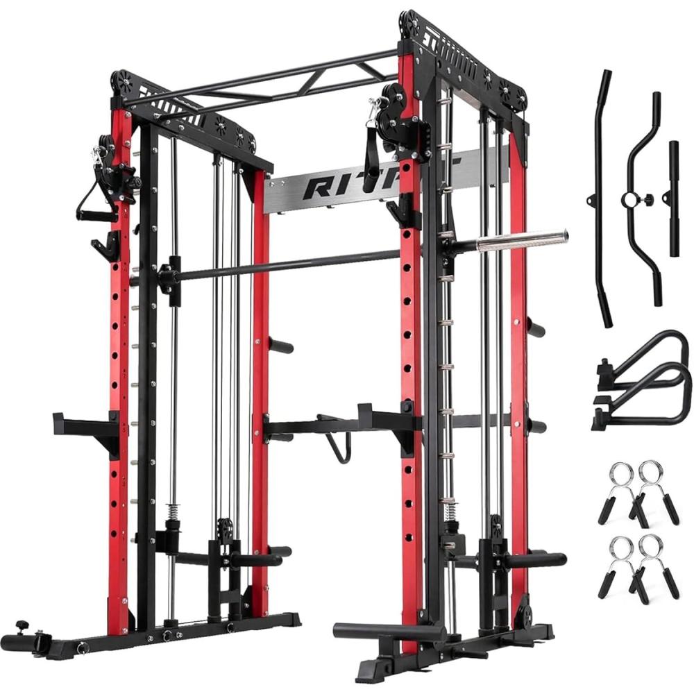 imageRitFit M1 amp M1 Pro Smith Machine with Cable Crossover System MultiFunction Squat Rack Power Cage for Home Gym Power Rack and PackagesRed
