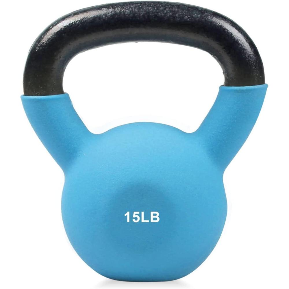 imageRitFit Neoprene Coated Solid Cast Iron Kettlebell 5 10 15 20 25 30 35 40 45 50 LB Great for Full Body Workout CrossTraining Weight Loss amp Strength Training15LBSky Blue