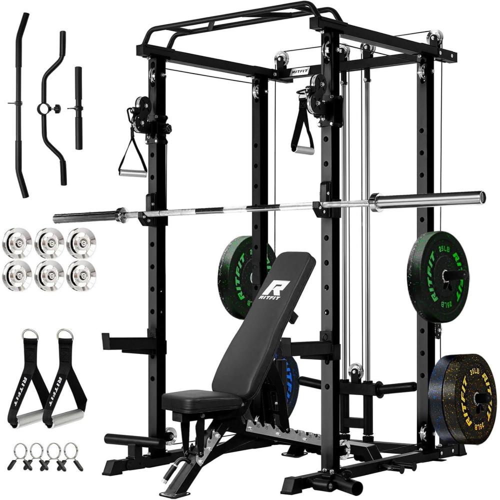 imageRitFit PPCP3 Power Cage with Optional LAT PullDownCable Crossover 1200LB Squat Rack for Home amp Garage Gym with Weight Storage Rack and More Training Attachments ASTMCertifiedBlack