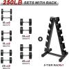 RitFit 5-250 LBS PVC Encased Round Dumbbell sets with Knurled Handle and Optional Rack, Strength Training Equipment for Home Gym((10+15+25+35+40) 250LBS SET)