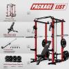 RitFit Multi-Function Squat Rack Power Cage PPC-P3 with Cable Crossover System, 1200LBS Capacity Power Rack and Packages with Optional Weight Bench, Barbell Weight Set, for Garage Workout & Home Gym(Red)