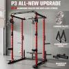 RitFit Multi-Function Squat Rack Power Cage PPC-P3 with Cable Crossover System, 1200LBS Capacity Power Rack and Packages with Optional Weight Bench, Barbell Weight Set, for Garage Workout & Home Gym(Red)