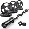 RitFit 2 Inch EZ Curl Bar with Weights, 350LBS Weight Capacity Olympic Curl Barbell for Bicep, Tricep and Weight Lifting Exercises(Black with 35LB Weights)
