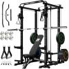 RitFit PPC-P3 Power Cage with Optional LAT PullDown/Cable Crossover, 1200LB Squat Rack for Home & Garage Gym, with Weight Storage Rack and More Training Attachments, ASTM-Certified(Black)