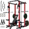 RitFit PPC-P3 Power Cage with Optional LAT PullDown/Cable Crossover, 1200LB Squat Rack for Home & Garage Gym, with Weight Storage Rack and More Training Attachments, ASTM-Certified(Red)