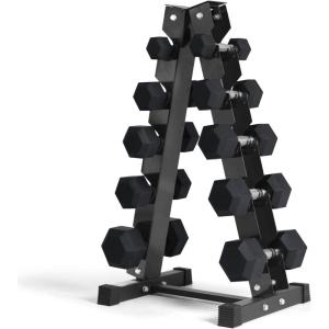 RITFIT 650/550/450/350/300/310/260/210/200/180/150/100 LB Rubber Hex Dumbbells Set with Optional Dumbbell Rack, Multi Weight Set to Choose, Ideal for Home Gym and Fitness(150LBS Set with 5 Tier Rack)