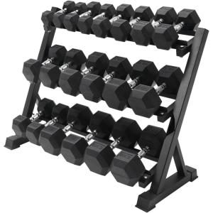 RITFIT 650/550/450/350/300/310/260/210/200/180/150/100 LB Rubber Hex Dumbbells Set with Optional Dumbbell Rack, Multi Weight Set to Choose, Ideal for Home Gym and Fitness(650 LBS Set with 3-Tier Rack)