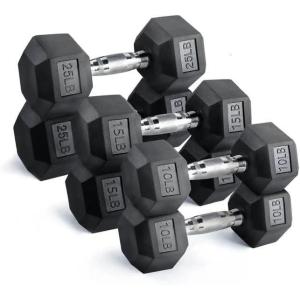 RITFIT 650/550/450/350/300/310/260/210/200/180/150/100 LB Rubber Hex Dumbbells Set with Optional Dumbbell Rack, Multi Weight Set to Choose, Ideal for Home Gym and Fitness(100 LB Set with 3-Tier Rack)