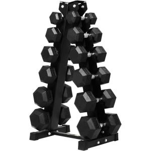 RITFIT 650/550/450/350/300/310/260/210/200/180/150/100 LB Rubber Hex Dumbbells Set with Optional Dumbbell Rack, Multi Weight Set to Choose, Ideal for Home Gym and Fitness(350 LB Set with 6-Tier Rack)