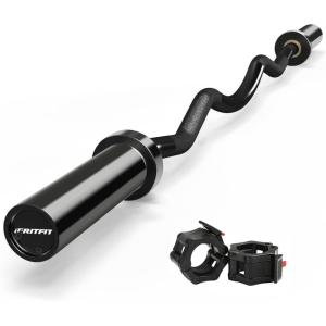 RitFit 2 Inch EZ Curl Bar with Weights, 350LBS Weight Capacity Olympic Curl Barbell for Bicep, Tricep and Weight Lifting Exercises(Black with Collar)