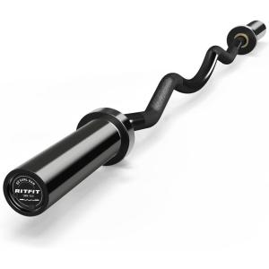 RitFit 2 Inch EZ Curl Bar with Weights, 350LBS Weight Capacity Olympic Curl Barbell for Bicep, Tricep and Weight Lifting Exercises(Full Black with 28mm Grip)