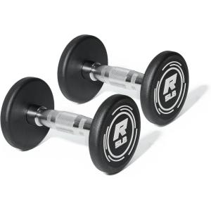 RitFit 5-250 LBS PVC Encased Round Dumbbell sets with Knurled Handle and Optional Rack, Strength Training Equipment for Home Gym(2X5LBS)