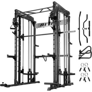RitFit M1 & M1 Pro Smith Machine with Cable Crossover System, Multi-Function Squat Rack Power Cage for Home Gym, Power Rack and Packages(Black)