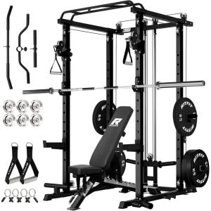 RitFit Multi-Function Squat Rack Power Cage PPC-P3 with Cable Crossover System, 1200LBS Capacity Power Rack and Packages with Optional Weight Bench, Barbell Weight Set, for Garage Workout & Home Gym(Black)