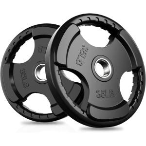 RitFit Olympic Rubber Grip Plates for Barbell, 2-Inch Weight Plates for Weightlifting and Strength Training in Home & Gym, Single, Pair and Sets(2.5/5/10/25/35/45 LB)(2X35LB)