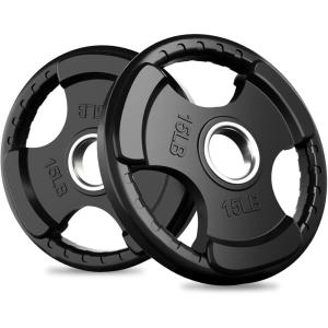 RitFit Olympic Rubber Grip Plates for Barbell, 2-Inch Weight Plates for Weightlifting and Strength Training in Home & Gym, Single, Pair and Sets(2.5/5/10/25/35/45 LB)(2X15LB)
