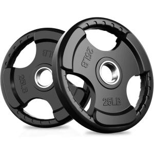 RitFit Olympic Rubber Grip Plates for Barbell, 2-Inch Weight Plates for Weightlifting and Strength Training in Home & Gym, Single, Pair and Sets(2.5/5/10/25/35/45 LB)(2X25LB)