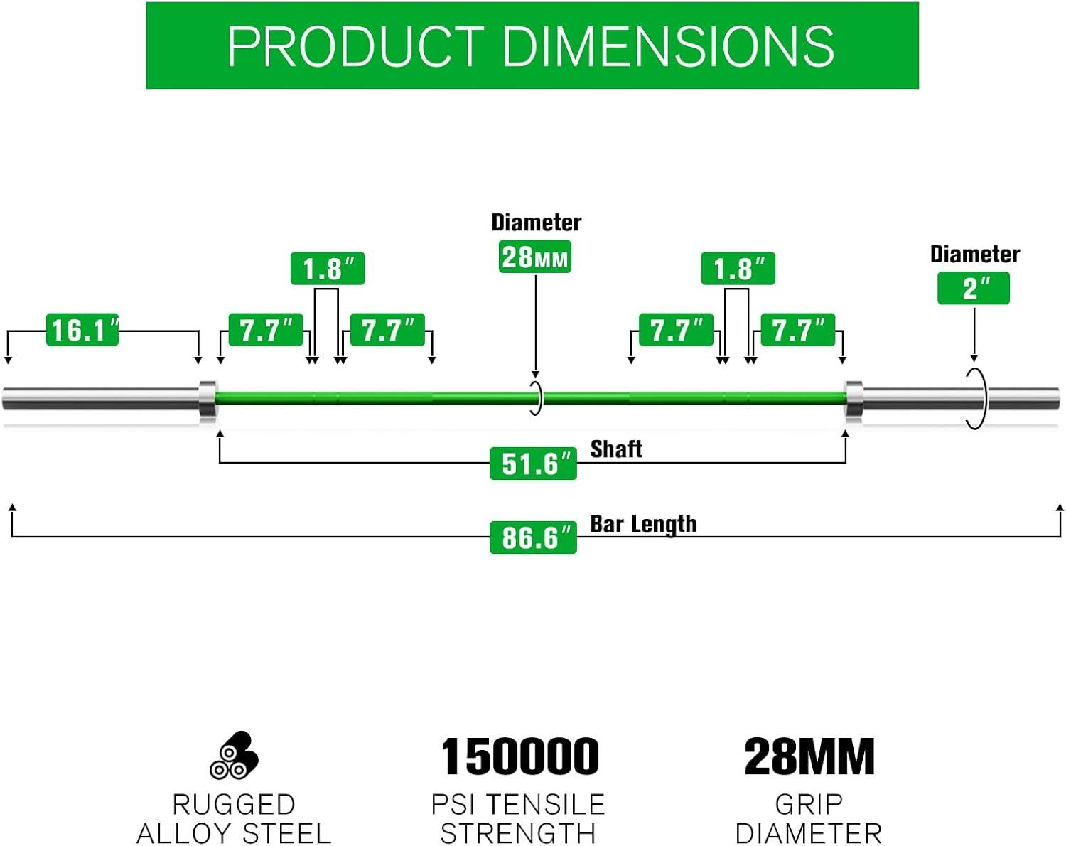 imageRITFIT 7FT Olympic Barbell for Strength and Weightlifting Training 2 Inch Olympic Bar for Squat Deadlift Bench Press Curl Overhead Press 600lbs1000lbs1200lbs CapacitySliverGreen