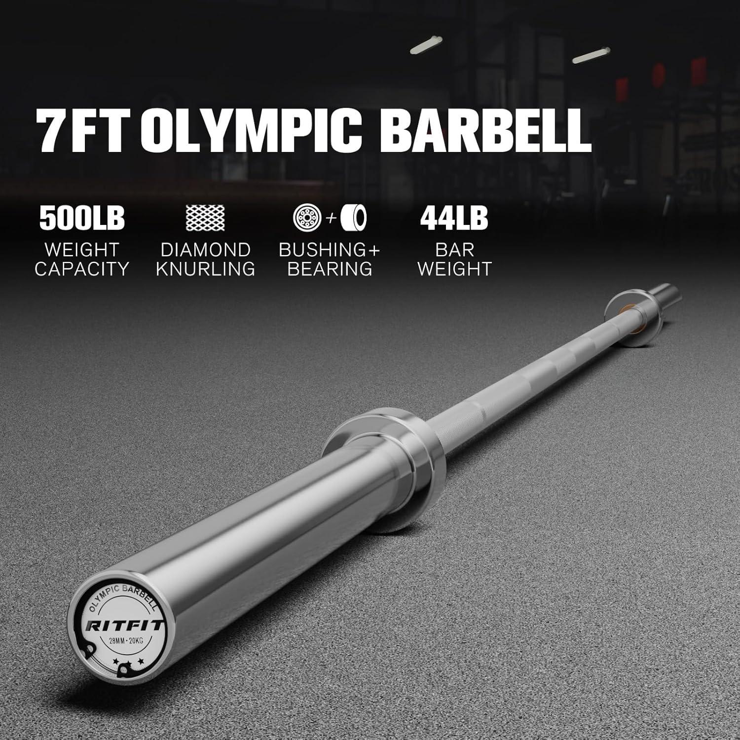 imageRITFIT 7FT Olympic Barbell for Strength and Weightlifting Training 2 Inch Olympic Bar for Squat Deadlift Bench Press Curl Overhead Press 600lbs1000lbs1200lbs CapacitySliverWhite