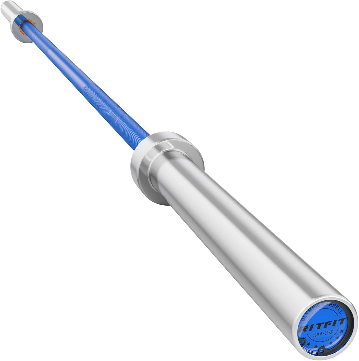 imageRITFIT 7FT Olympic Barbell for Strength and Weightlifting Training 2 Inch Olympic Bar for Squat Deadlift Bench Press Curl Overhead Press 600lbs1000lbs1200lbs CapacitySliverBlue