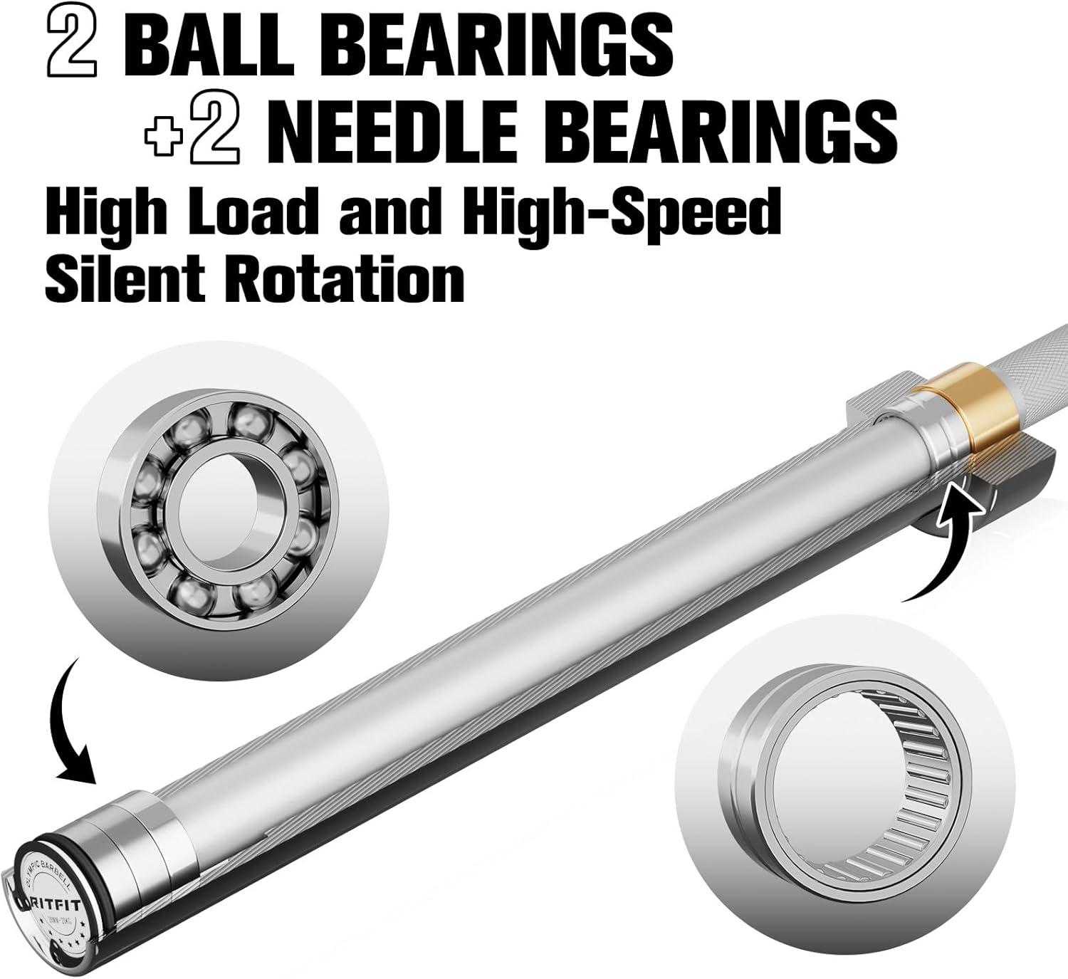 imageRITFIT 7FT Olympic Barbell for Strength and Weightlifting Training 2 Inch Olympic Bar for Squat Deadlift Bench Press Curl Overhead Press 600lbs1000lbs1200lbs CapacitySliverWhite