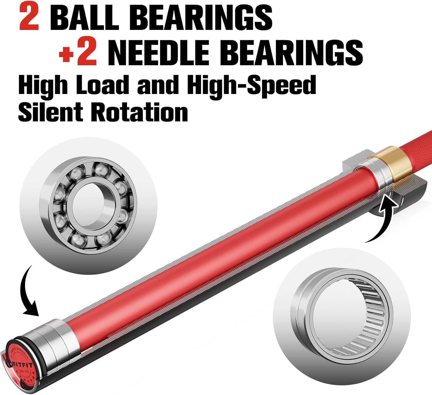 imageRITFIT 7FT Olympic Barbell for Strength and Weightlifting Training 2 Inch Olympic Bar for Squat Deadlift Bench Press Curl Overhead Press 600lbs1000lbs1200lbs CapacitySliverRed