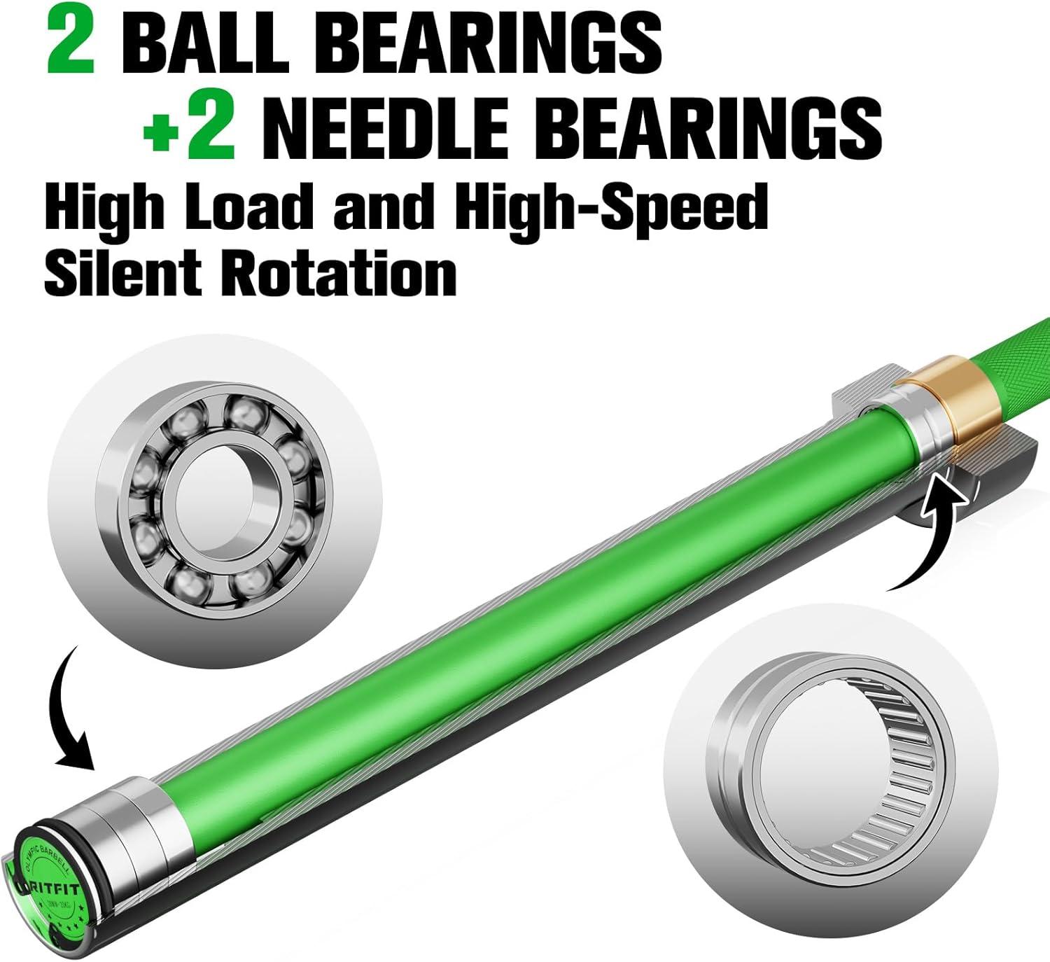 imageRITFIT 7FT Olympic Barbell for Strength and Weightlifting Training 2 Inch Olympic Bar for Squat Deadlift Bench Press Curl Overhead Press 600lbs1000lbs1200lbs CapacitySliverGreen