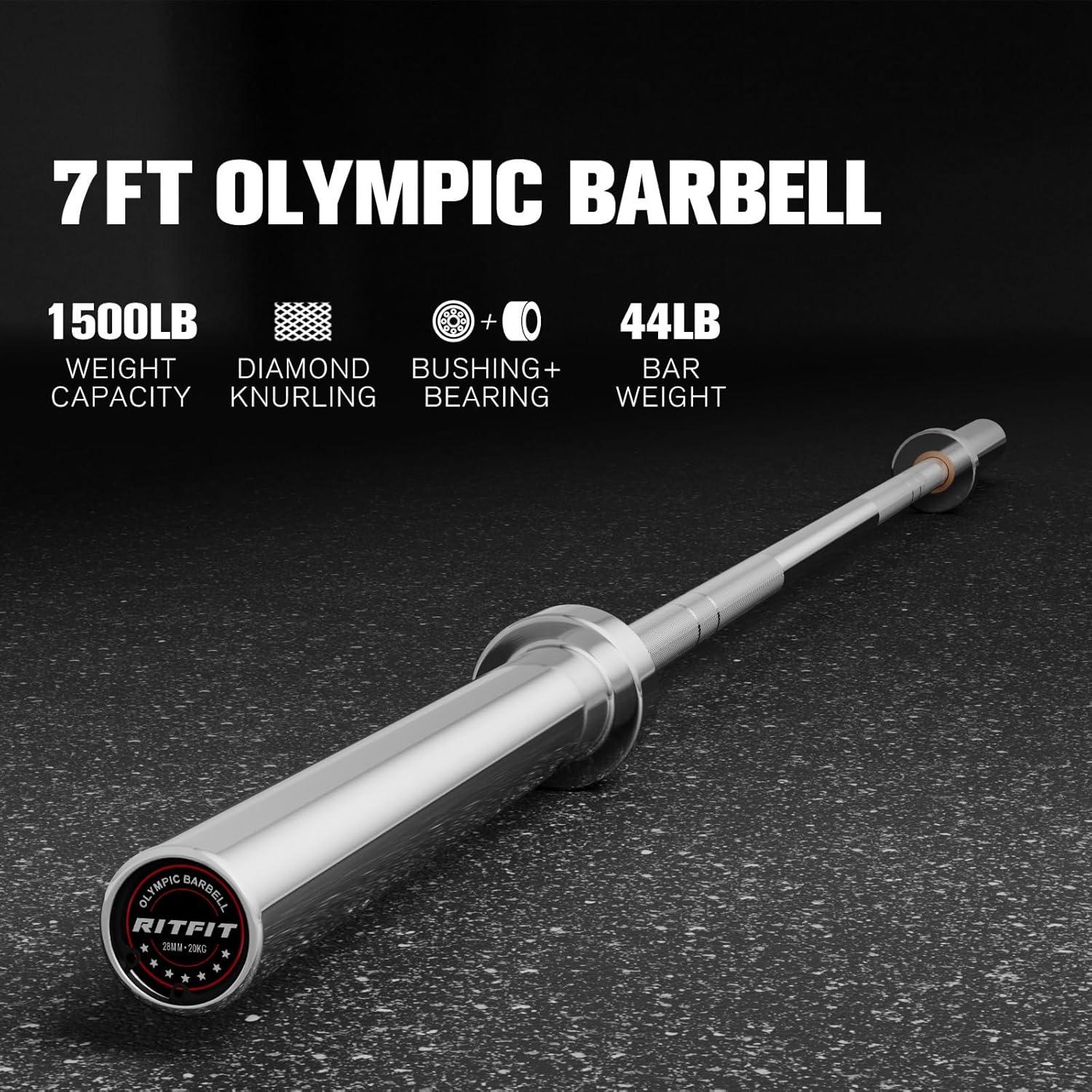 imageRITFIT 7FT Olympic Barbell for Strength and Weightlifting Training 2 Inch Olympic Bar for Squat Deadlift Bench Press Curl Overhead Press 600lbs1000lbs1200lbs CapacitySilver