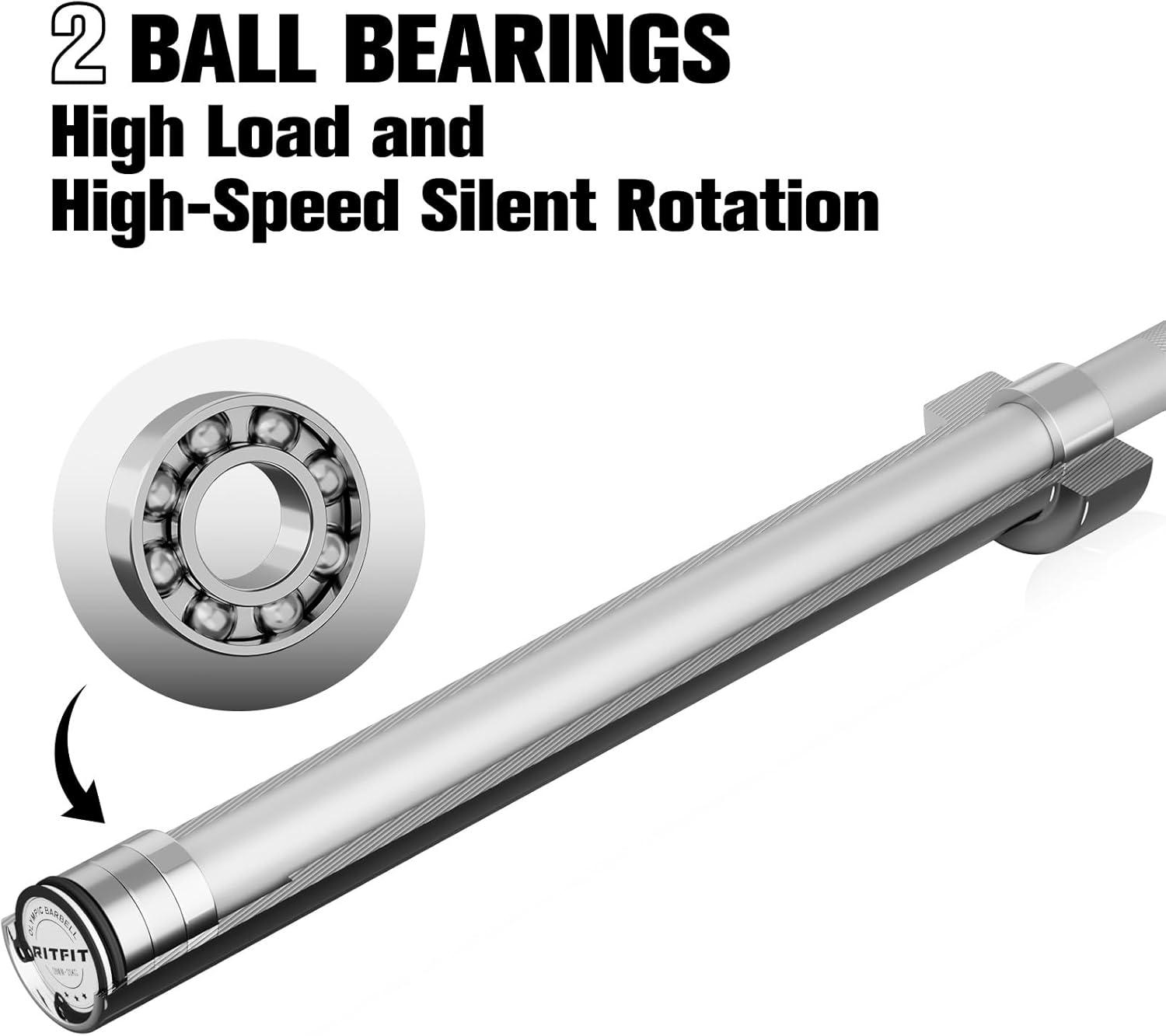imageRITFIT 7FT Olympic Barbell for Strength and Weightlifting Training 2 Inch Olympic Bar for Squat Deadlift Bench Press Curl Overhead Press 600lbs1000lbs1200lbs CapacitySliverWhite