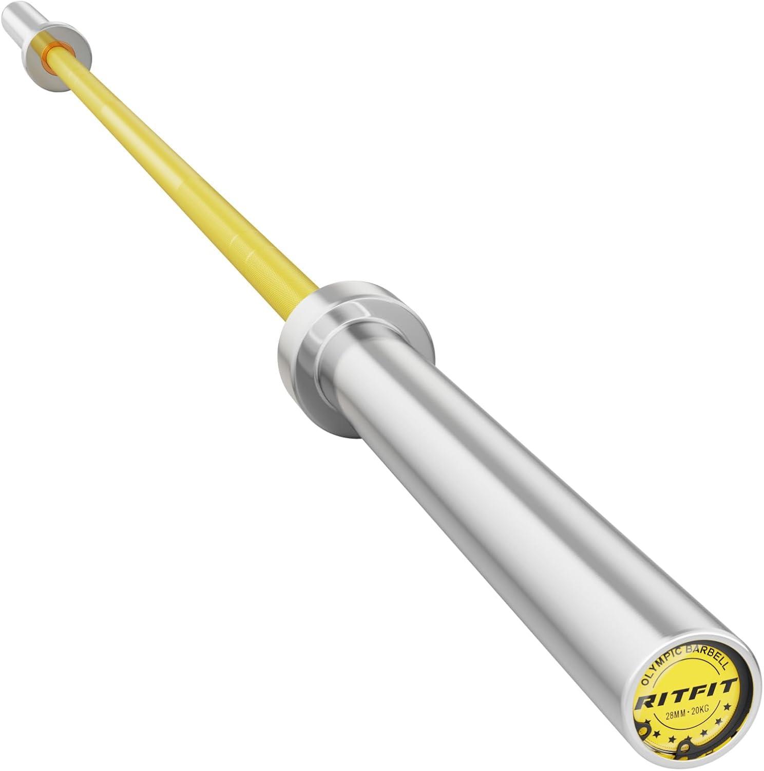 imageRITFIT 7FT Olympic Barbell for Strength and Weightlifting Training 2 Inch Olympic Bar for Squat Deadlift Bench Press Curl Overhead Press 600lbs1000lbs1200lbs CapacitySliverYellow