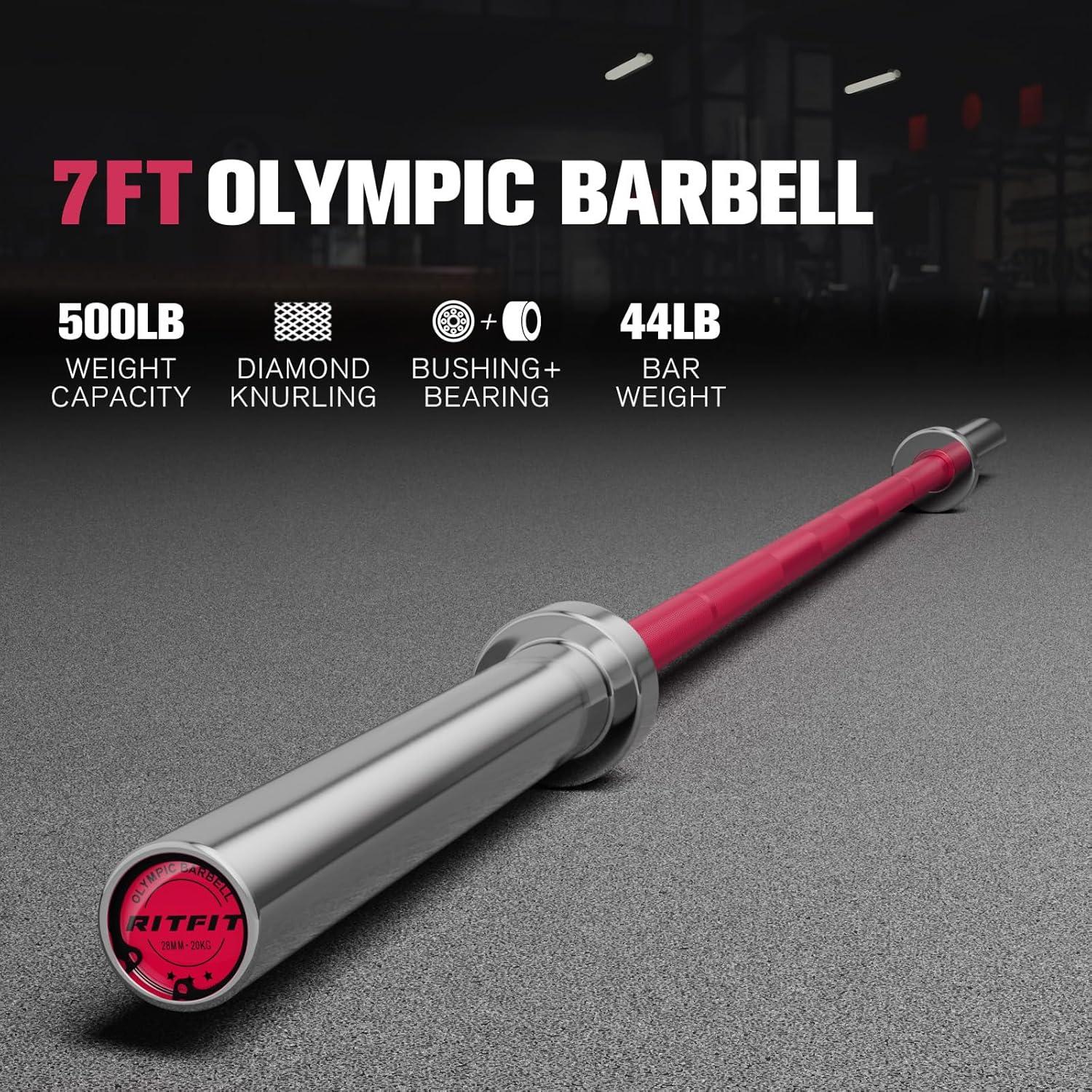 imageRITFIT 7FT Olympic Barbell for Strength and Weightlifting Training 2 Inch Olympic Bar for Squat Deadlift Bench Press Curl Overhead Press 600lbs1000lbs1200lbs CapacitySliverPink