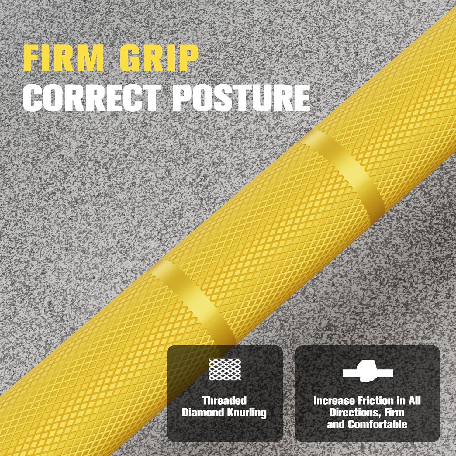 imageRITFIT 7FT Olympic Barbell for Strength and Weightlifting Training 2 Inch Olympic Bar for Squat Deadlift Bench Press Curl Overhead Press 600lbs1000lbs1200lbs CapacitySliverYellow