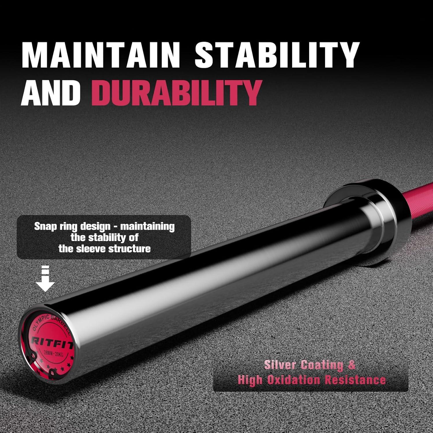 imageRITFIT 7FT Olympic Barbell for Strength and Weightlifting Training 2 Inch Olympic Bar for Squat Deadlift Bench Press Curl Overhead Press 600lbs1000lbs1200lbs CapacitySliverPink