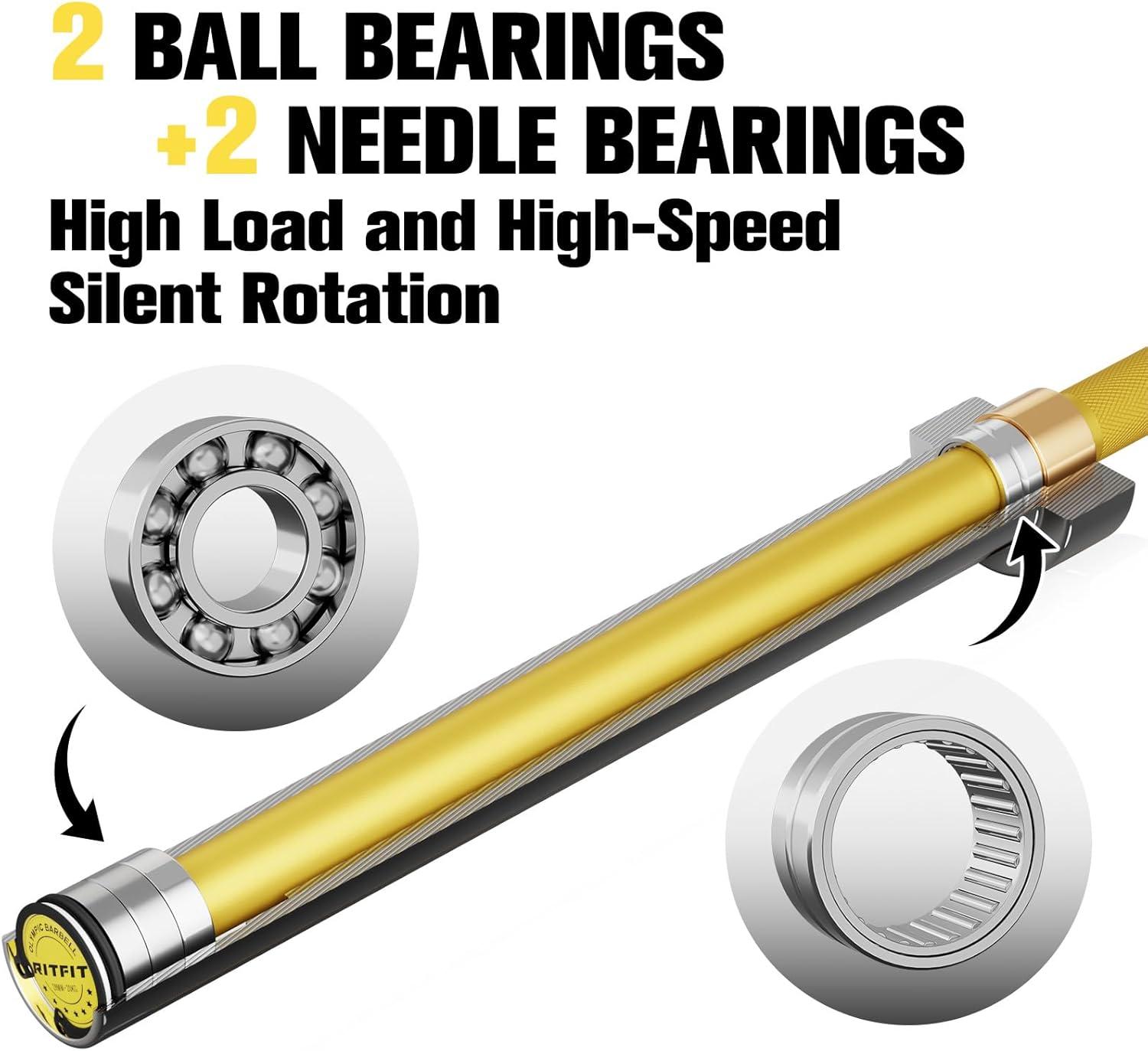 imageRITFIT 7FT Olympic Barbell for Strength and Weightlifting Training 2 Inch Olympic Bar for Squat Deadlift Bench Press Curl Overhead Press 600lbs1000lbs1200lbs CapacitySliverYellow