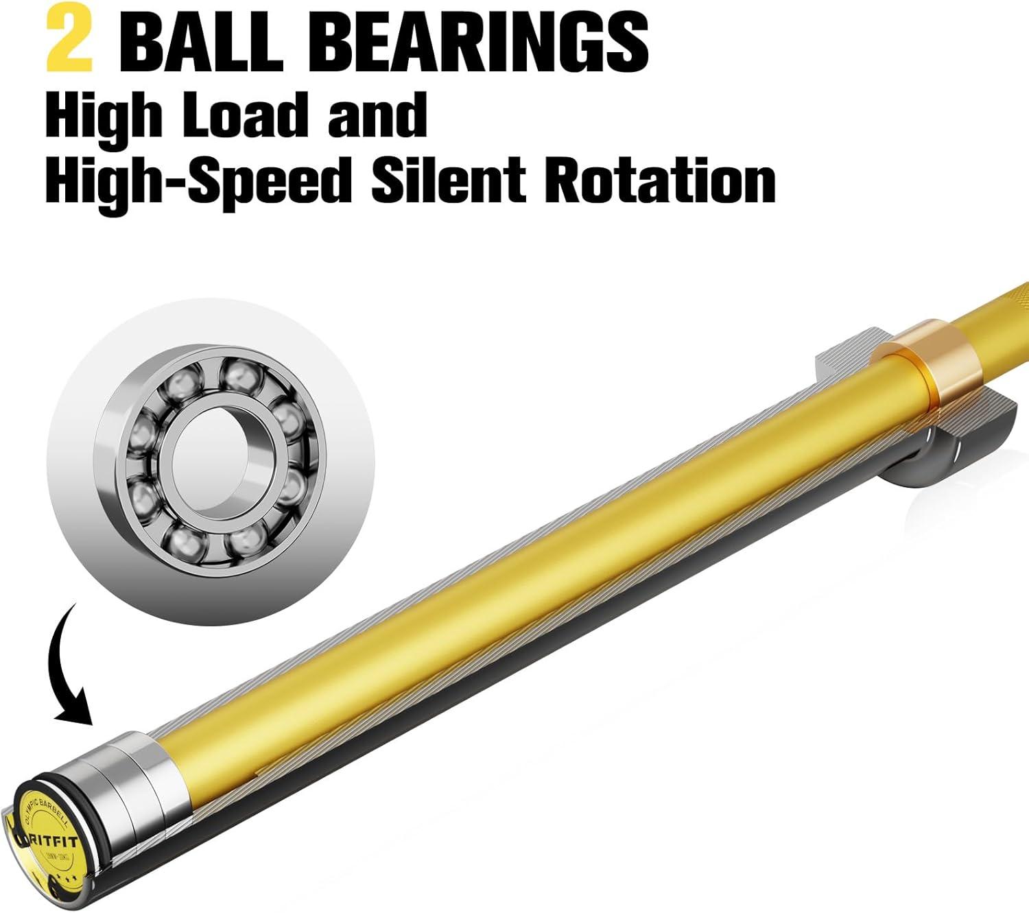 imageRITFIT 7FT Olympic Barbell for Strength and Weightlifting Training 2 Inch Olympic Bar for Squat Deadlift Bench Press Curl Overhead Press 600lbs1000lbs1200lbs CapacitySliverYellow