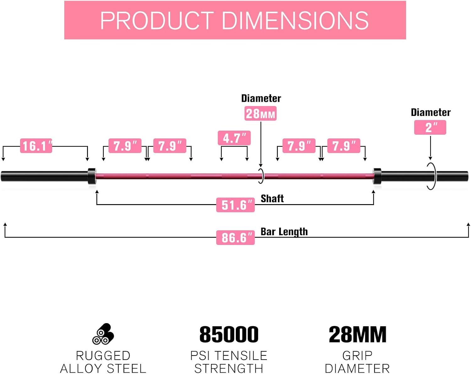 imageRITFIT 7FT Olympic Barbell for Strength and Weightlifting Training 2 Inch Olympic Bar for Squat Deadlift Bench Press Curl Overhead Press 600lbs1000lbs1200lbs CapacityPink