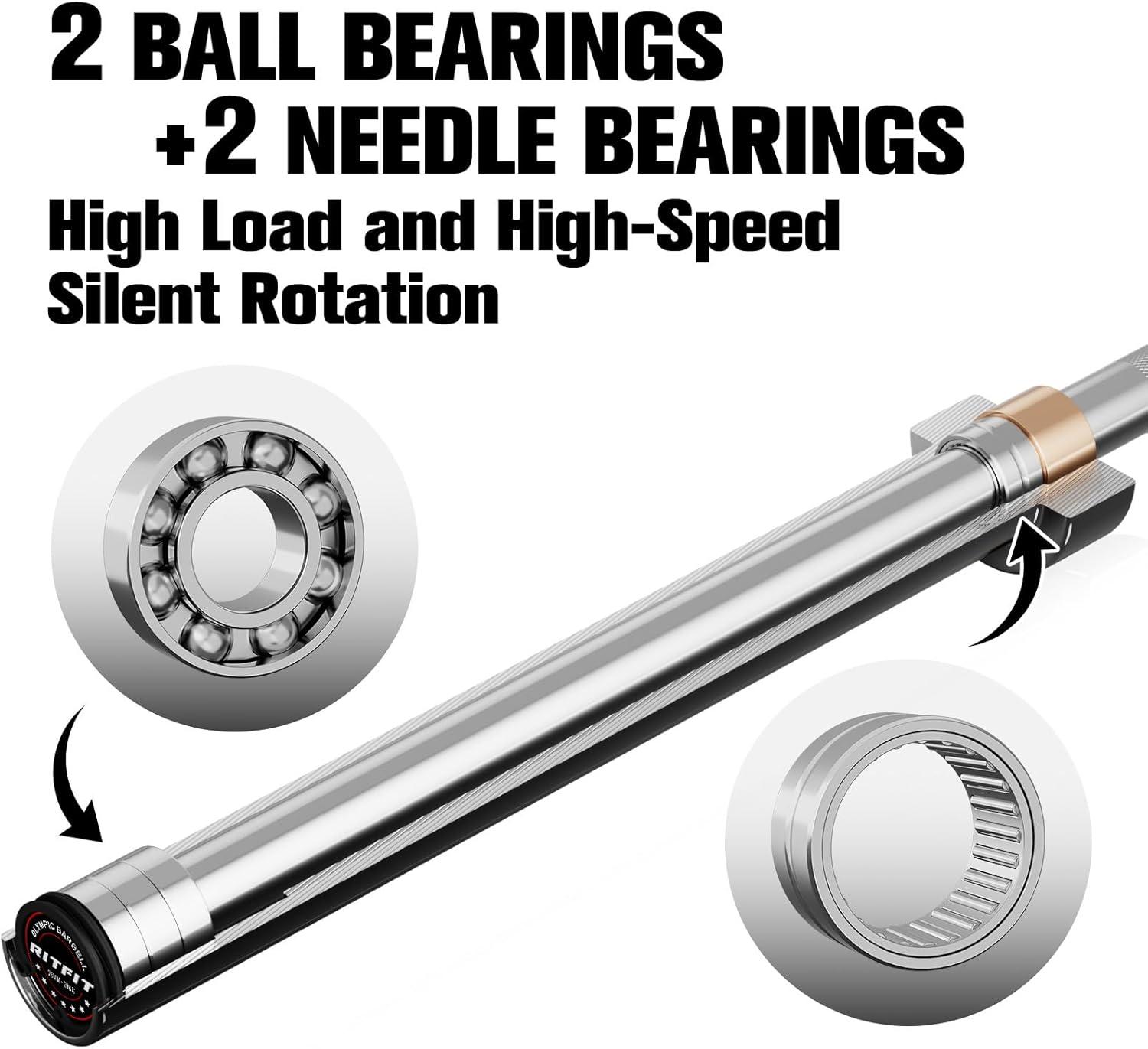 imageRITFIT 7FT Olympic Barbell for Strength and Weightlifting Training 2 Inch Olympic Bar for Squat Deadlift Bench Press Curl Overhead Press 600lbs1000lbs1200lbs CapacitySilver