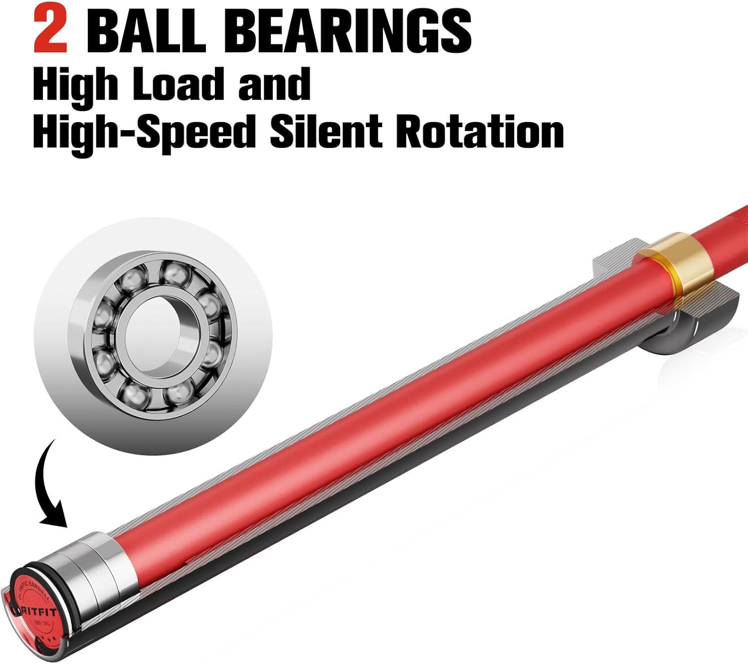 imageRITFIT 7FT Olympic Barbell for Strength and Weightlifting Training 2 Inch Olympic Bar for Squat Deadlift Bench Press Curl Overhead Press 600lbs1000lbs1200lbs CapacitySliverRed