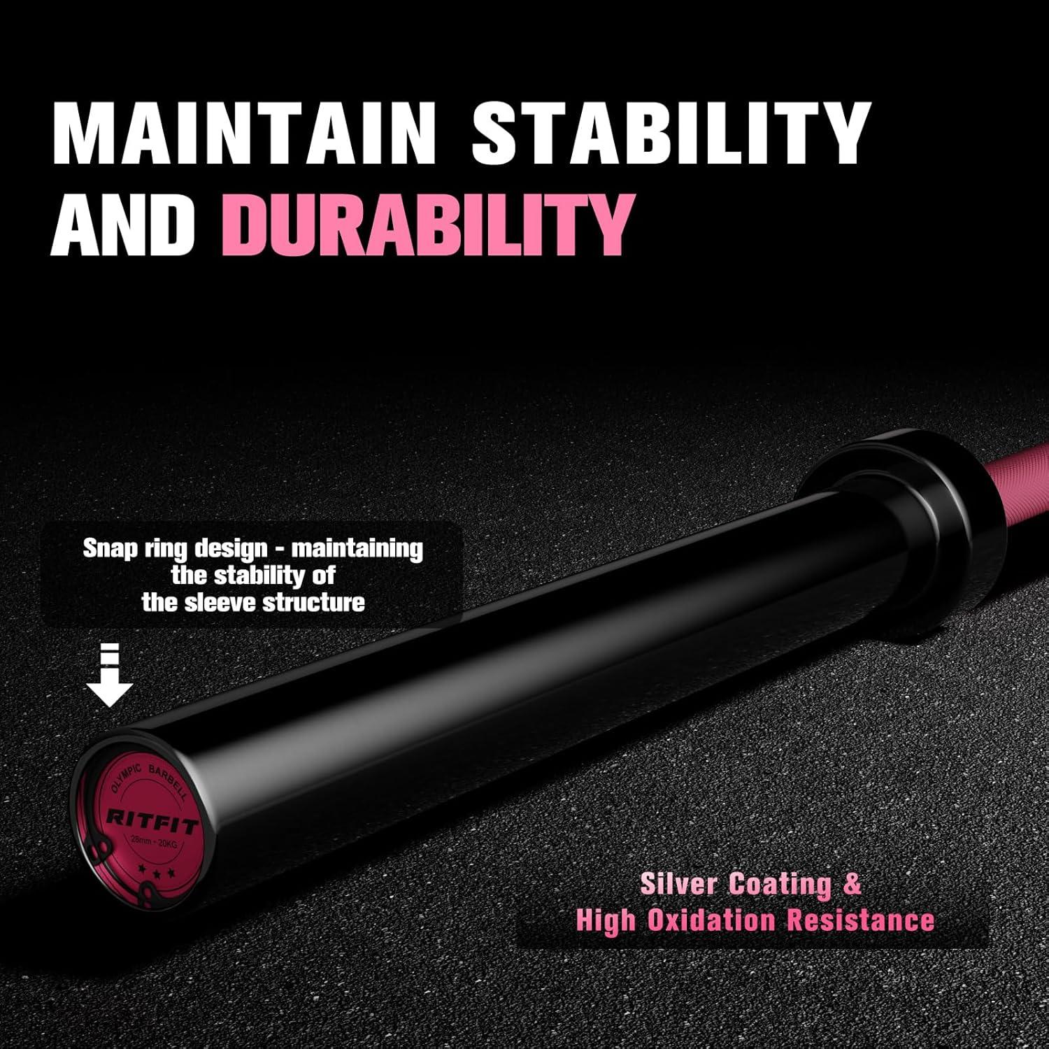 imageRITFIT 7FT Olympic Barbell for Strength and Weightlifting Training 2 Inch Olympic Bar for Squat Deadlift Bench Press Curl Overhead Press 600lbs1000lbs1200lbs CapacityPink