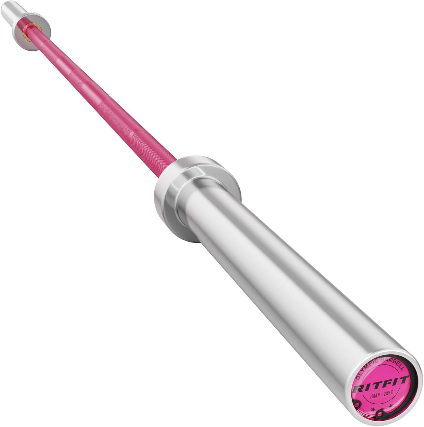 imageRITFIT 7FT Olympic Barbell for Strength and Weightlifting Training 2 Inch Olympic Bar for Squat Deadlift Bench Press Curl Overhead Press 600lbs1000lbs1200lbs CapacitySliverPink