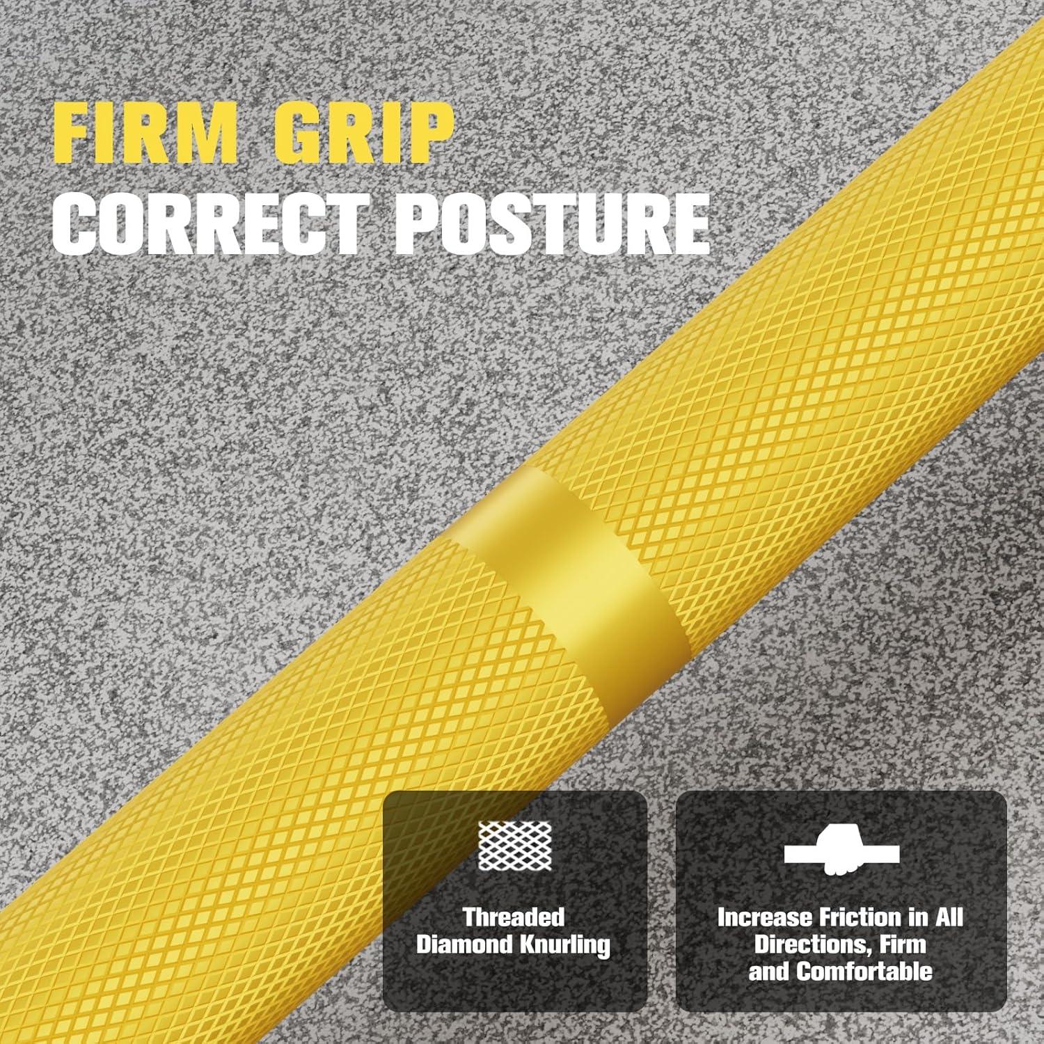 imageRITFIT 7FT Olympic Barbell for Strength and Weightlifting Training 2 Inch Olympic Bar for Squat Deadlift Bench Press Curl Overhead Press 600lbs1000lbs1200lbs CapacitySliverYellow