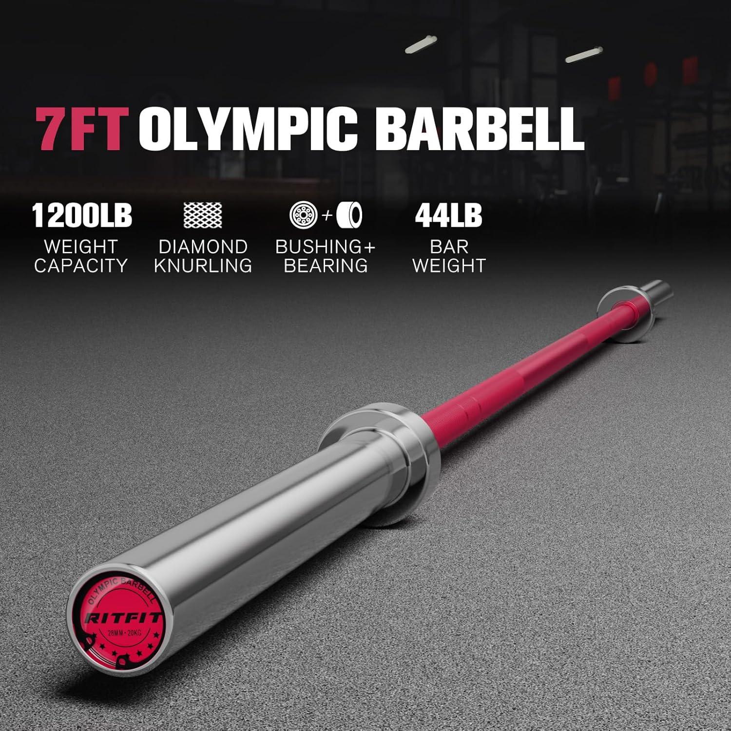 imageRITFIT 7FT Olympic Barbell for Strength and Weightlifting Training 2 Inch Olympic Bar for Squat Deadlift Bench Press Curl Overhead Press 600lbs1000lbs1200lbs CapacitySliverPink