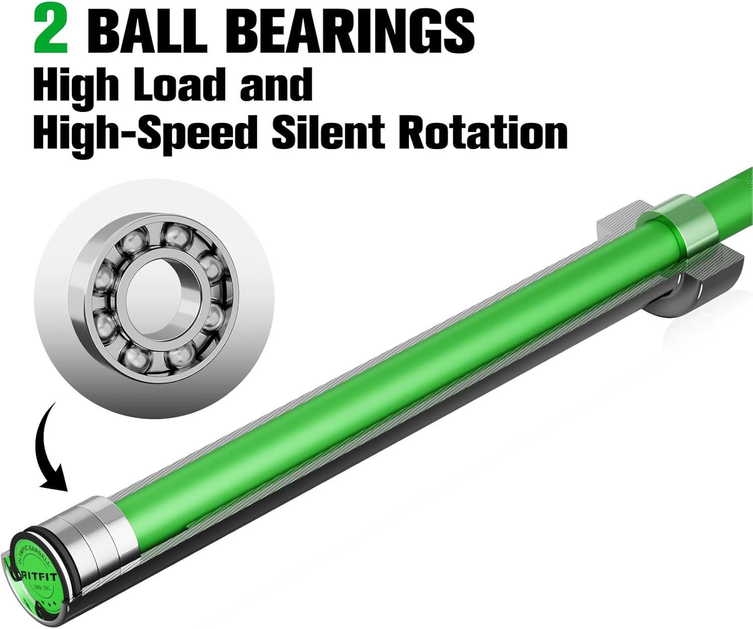 imageRITFIT 7FT Olympic Barbell for Strength and Weightlifting Training 2 Inch Olympic Bar for Squat Deadlift Bench Press Curl Overhead Press 600lbs1000lbs1200lbs CapacitySliverGreen
