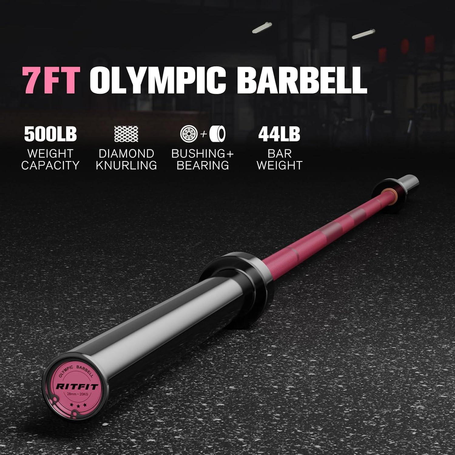 imageRITFIT 7FT Olympic Barbell for Strength and Weightlifting Training 2 Inch Olympic Bar for Squat Deadlift Bench Press Curl Overhead Press 600lbs1000lbs1200lbs CapacityPink