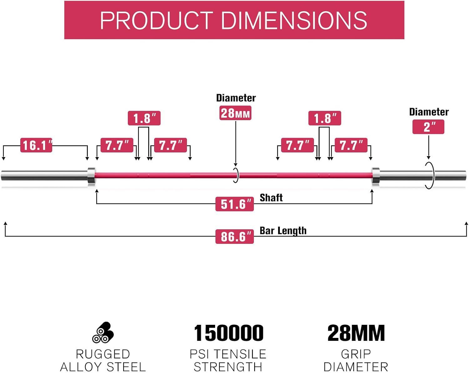 imageRITFIT 7FT Olympic Barbell for Strength and Weightlifting Training 2 Inch Olympic Bar for Squat Deadlift Bench Press Curl Overhead Press 600lbs1000lbs1200lbs CapacitySliverPink