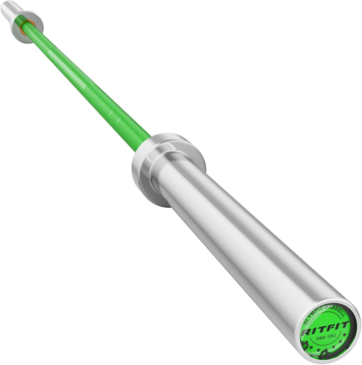 imageRITFIT 7FT Olympic Barbell for Strength and Weightlifting Training 2 Inch Olympic Bar for Squat Deadlift Bench Press Curl Overhead Press 600lbs1000lbs1200lbs CapacitySliverGreen
