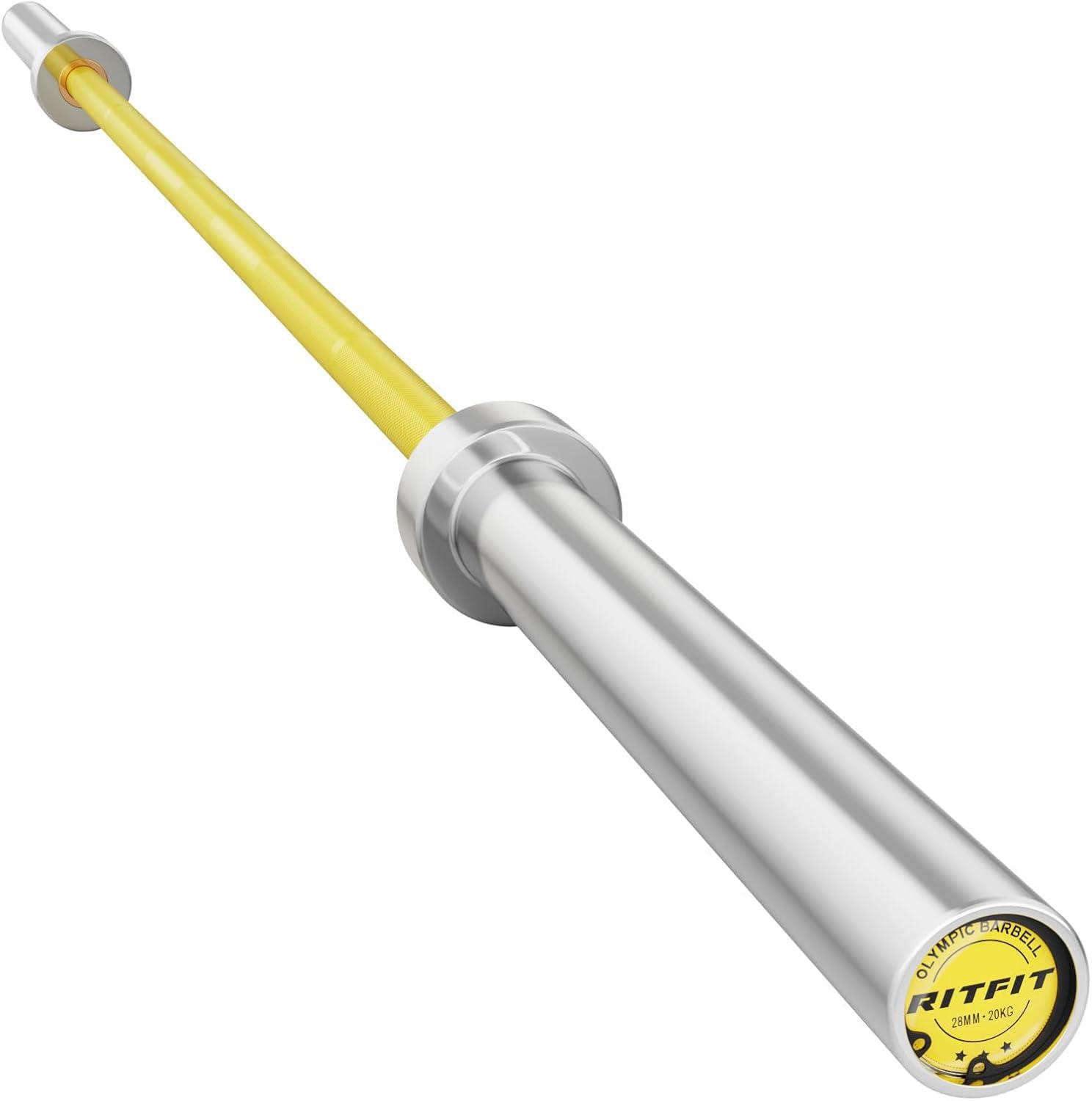 imageRITFIT 7FT Olympic Barbell for Strength and Weightlifting Training 2 Inch Olympic Bar for Squat Deadlift Bench Press Curl Overhead Press 600lbs1000lbs1200lbs CapacitySliverYellow