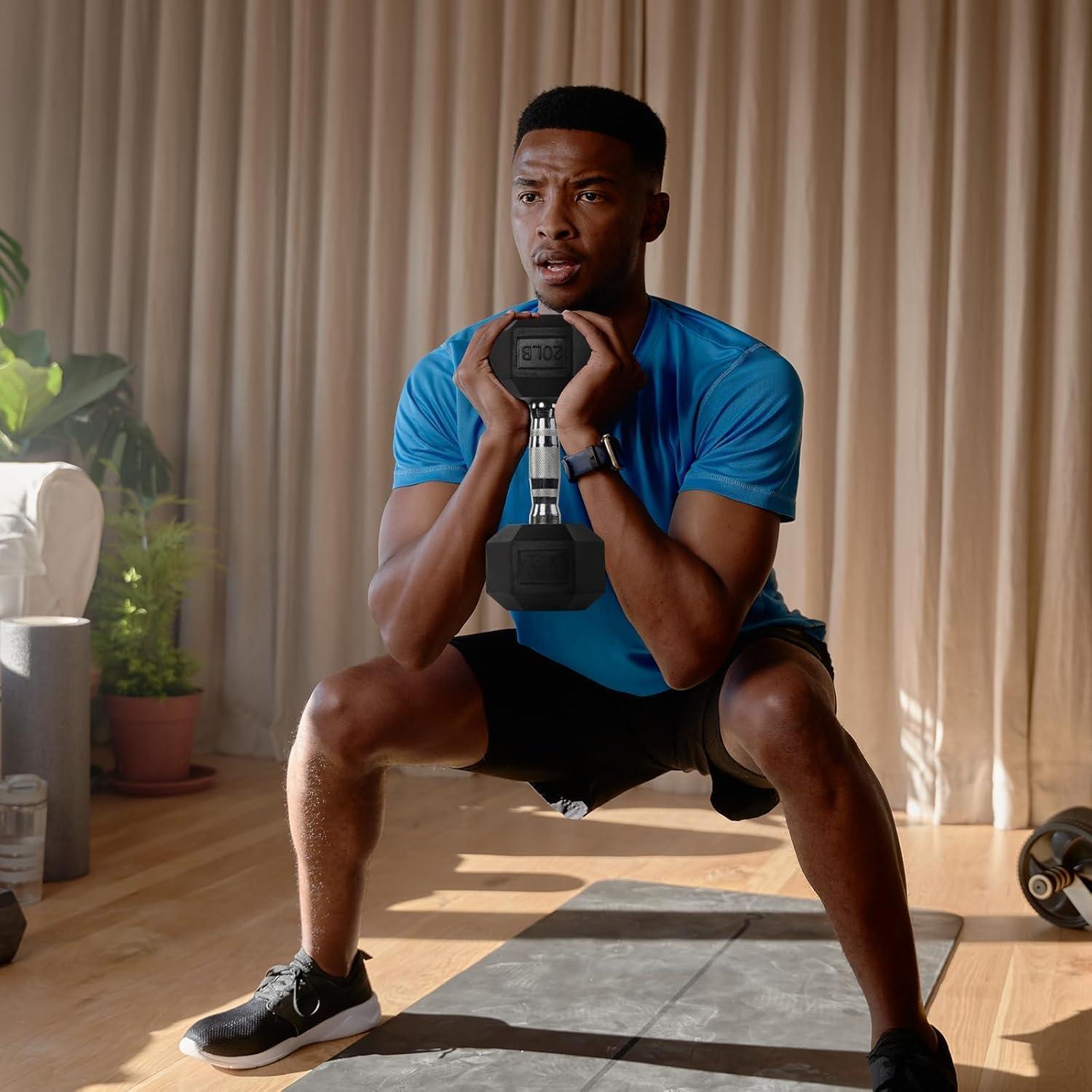 imageRitFit 5300LBS Rubber Encased Hex Dumbbell Sets with Optional Rack for Home Gym Coated Hand Weights for Strength Training Workouts101525100 LB Set with 3Tier Rack