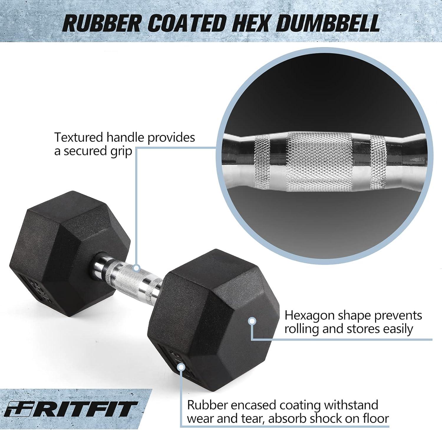 imageRitFit 5300LBS Rubber Encased Hex Dumbbell Sets with Optional Rack for Home Gym Coated Hand Weights for Strength Training Workouts350 LB Set with 6Tier Rack 102025304050